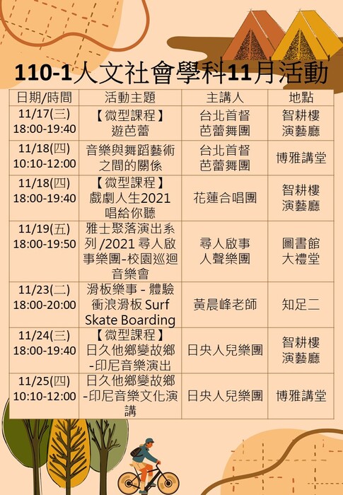 【人文社會學科公告】邀請大家參加人文社會學科11月活動~ 感恩圖片